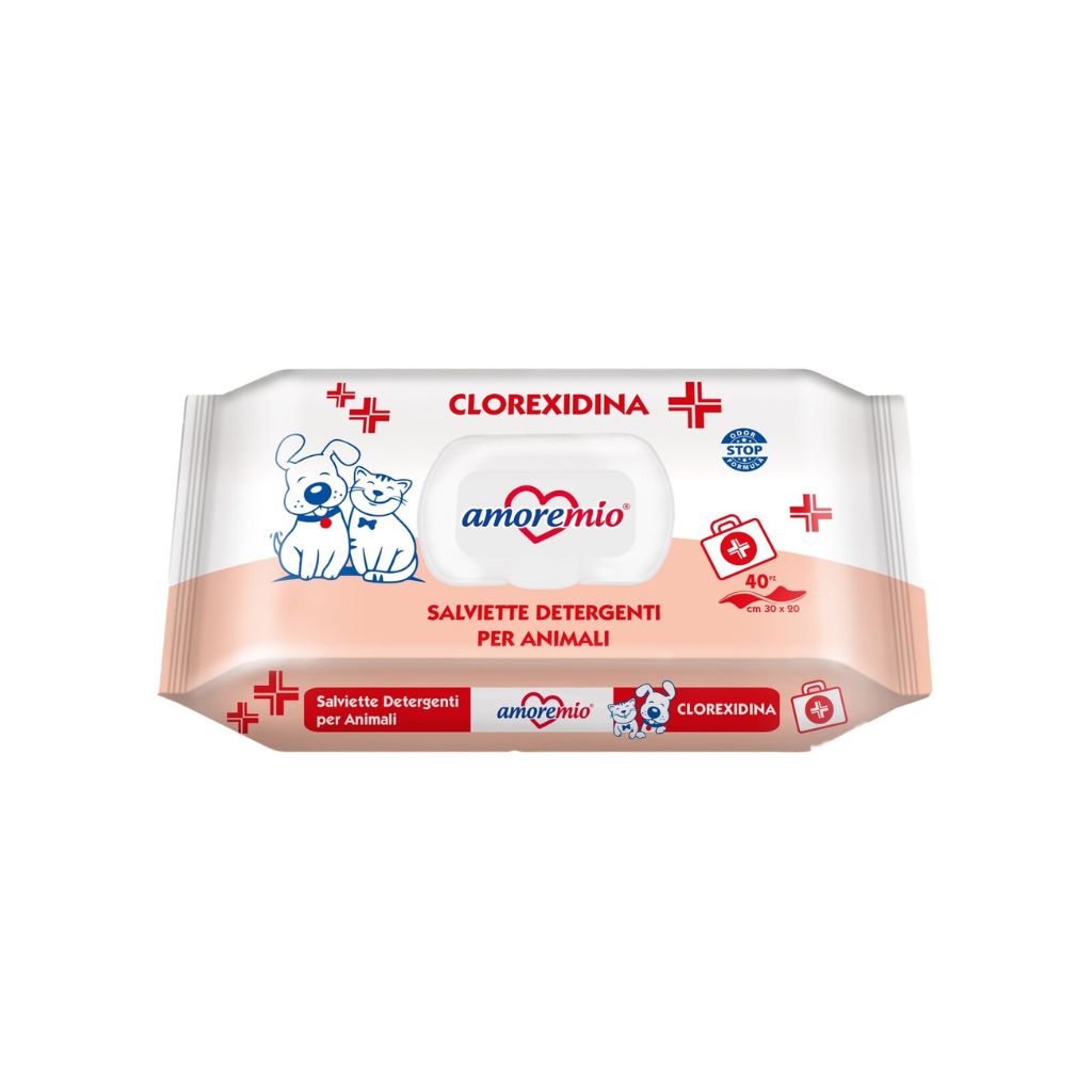 AMOREMIO Toallitas Húmedas Clorhexidina 40 Uds para perros