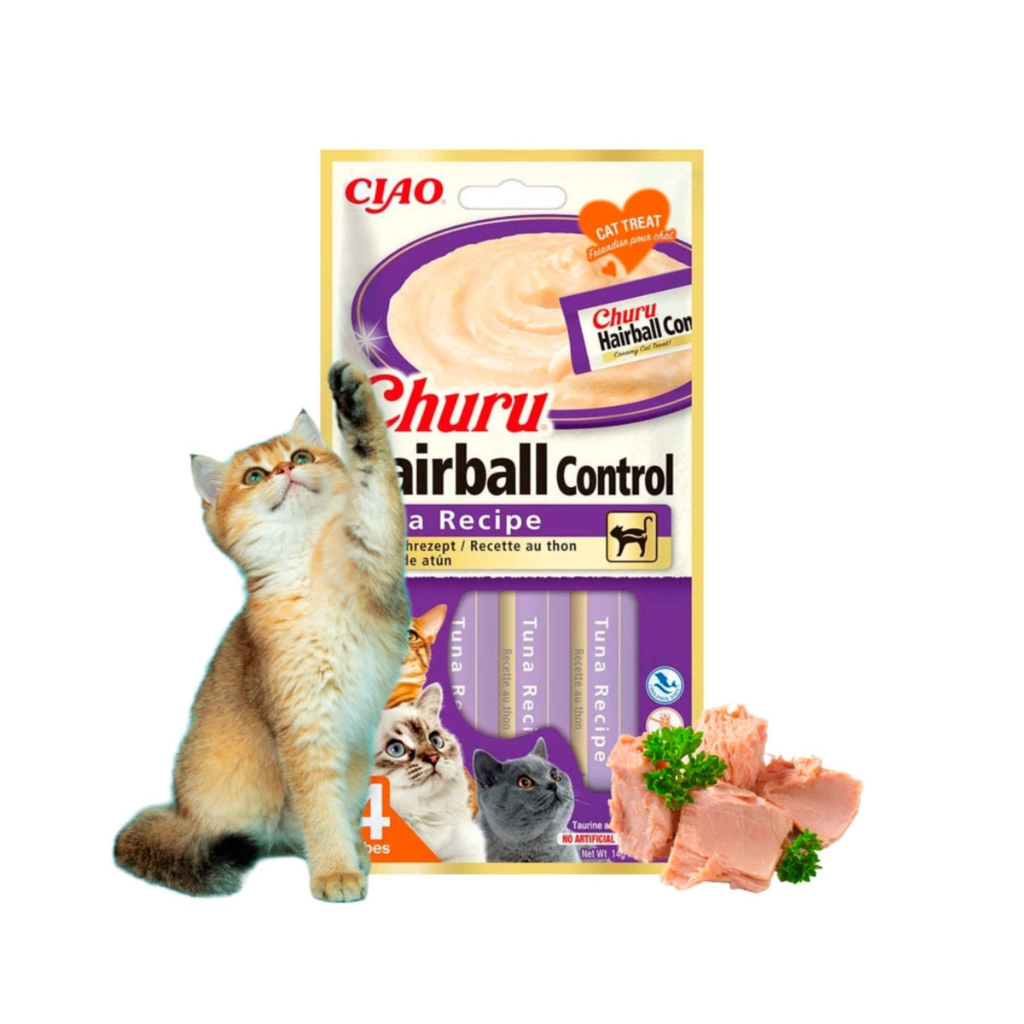 CHURU Hairball Control Receta de Atún 4x14 g para gatos