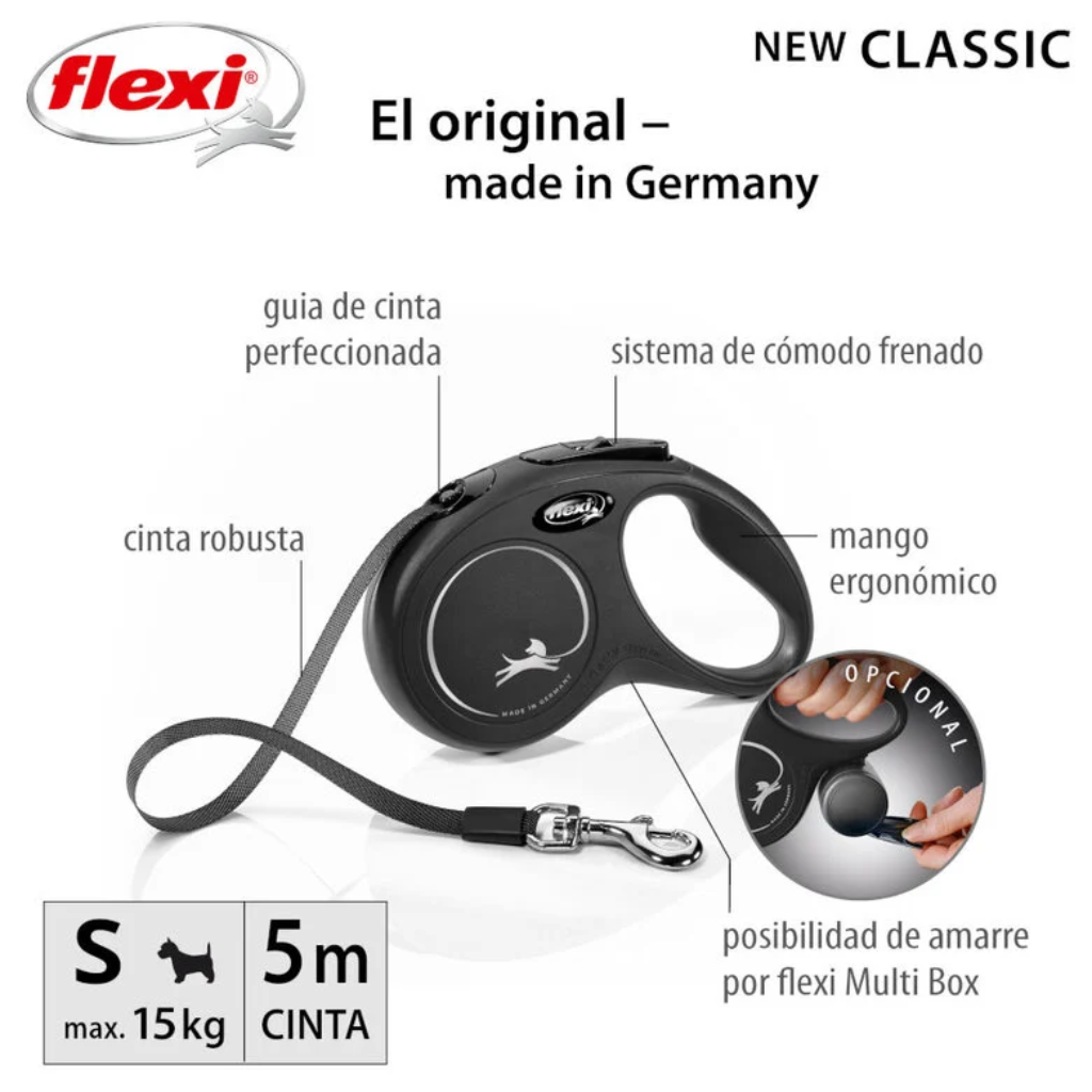 FLEXI Correa Retráctil New Classic con Cinta Negra