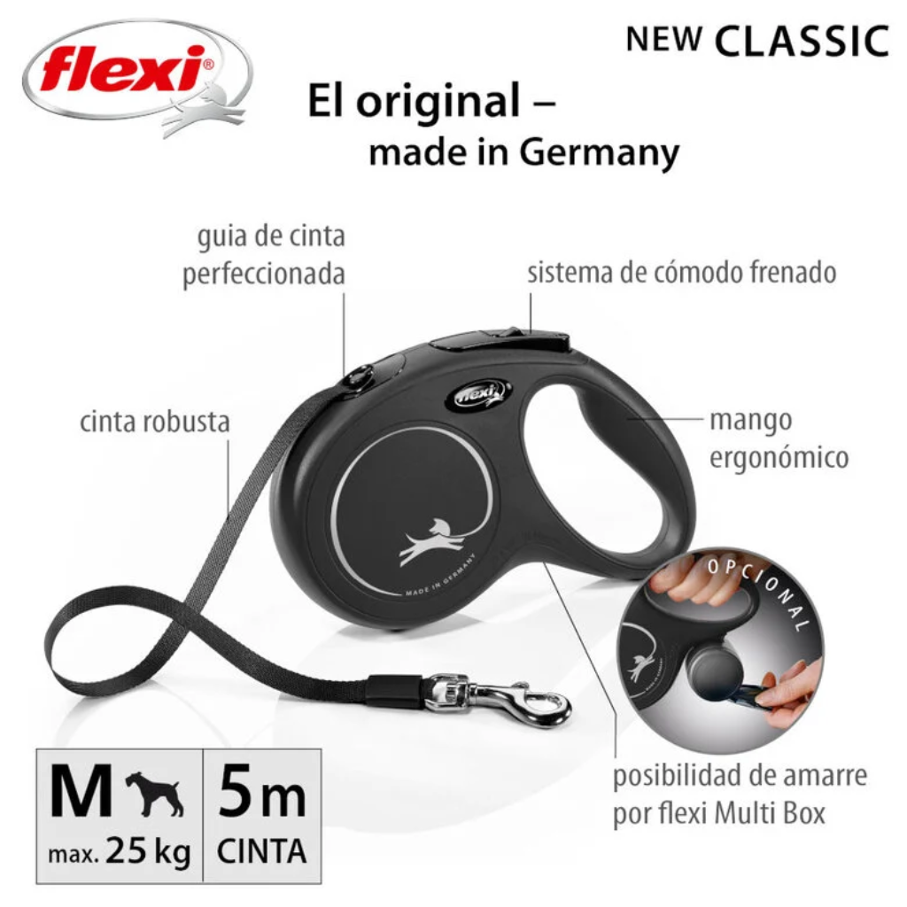 FLEXI Correa Retráctil New Classic con Cinta Negra