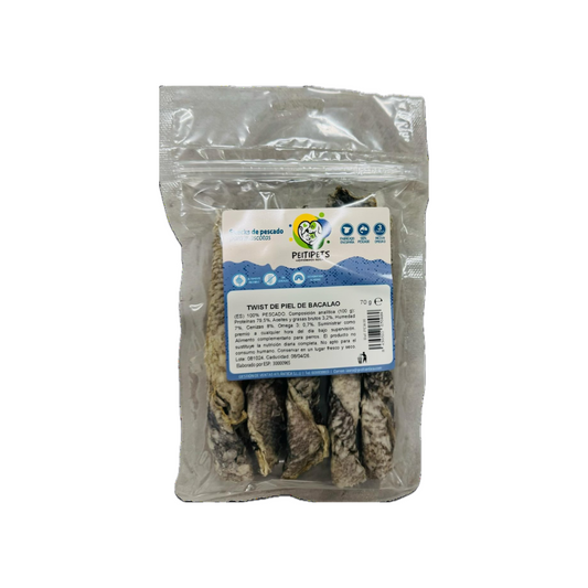 PEITIPETS Twists de Piel de Bacalao 70 g para perros