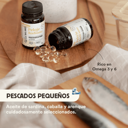 WILD BALANCE Pelaje Radiante - Cápsulas Omega 3 Aceite de Pescado 60 perlas para perros y gatos