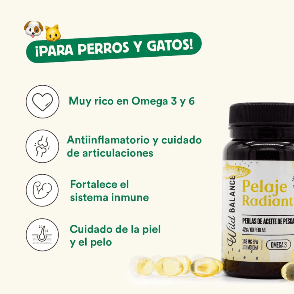 WILD BALANCE Pelaje Radiante - Cápsulas Omega 3 Aceite de Pescado 60 perlas