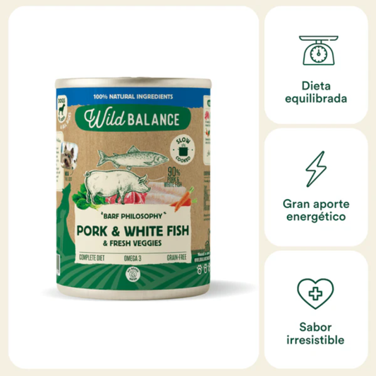 WILD BALANCE Lata de Cerdo y Merluza 400 g para perros