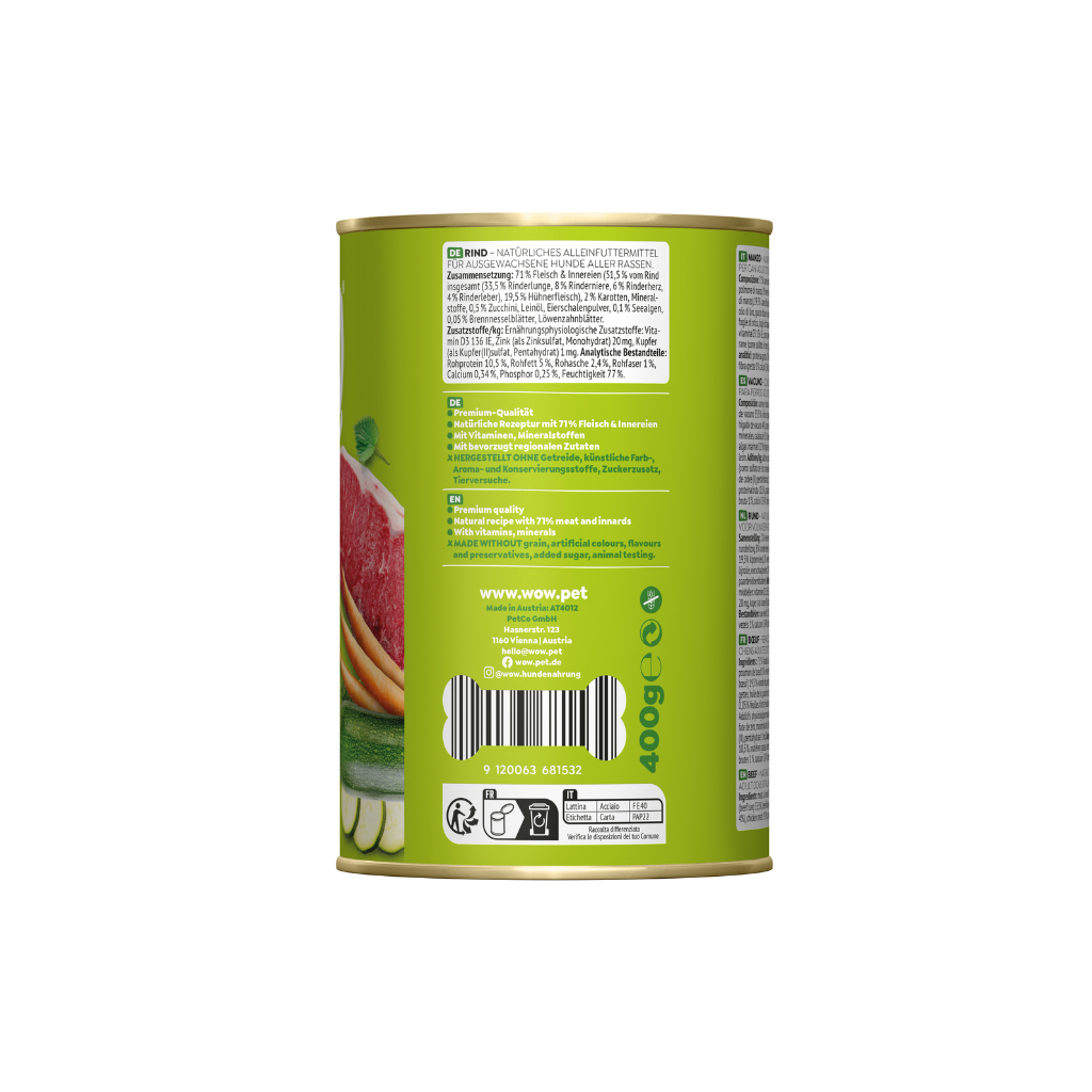 WOW Vacuno con Zanahorias y Calabacín 400 g
