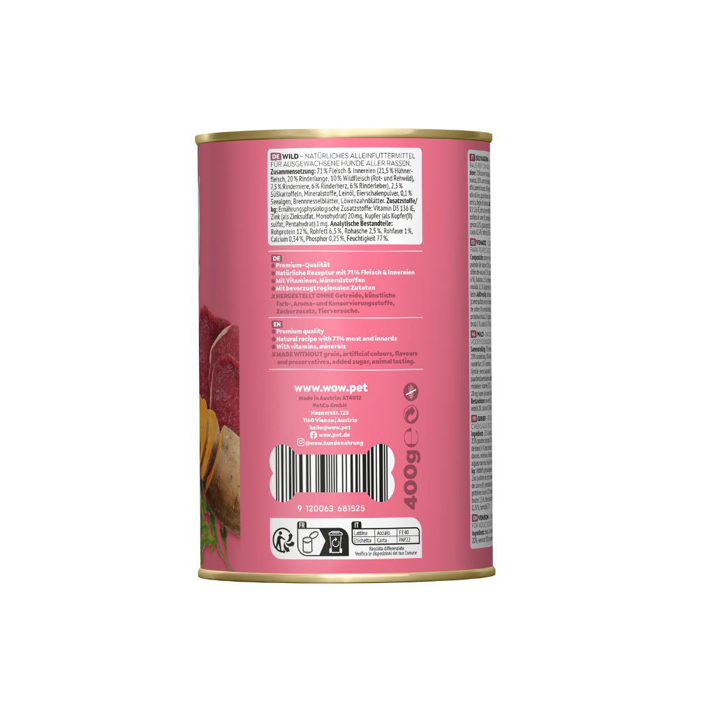 WOW Venado con Algas y Batatas 400 g para perros