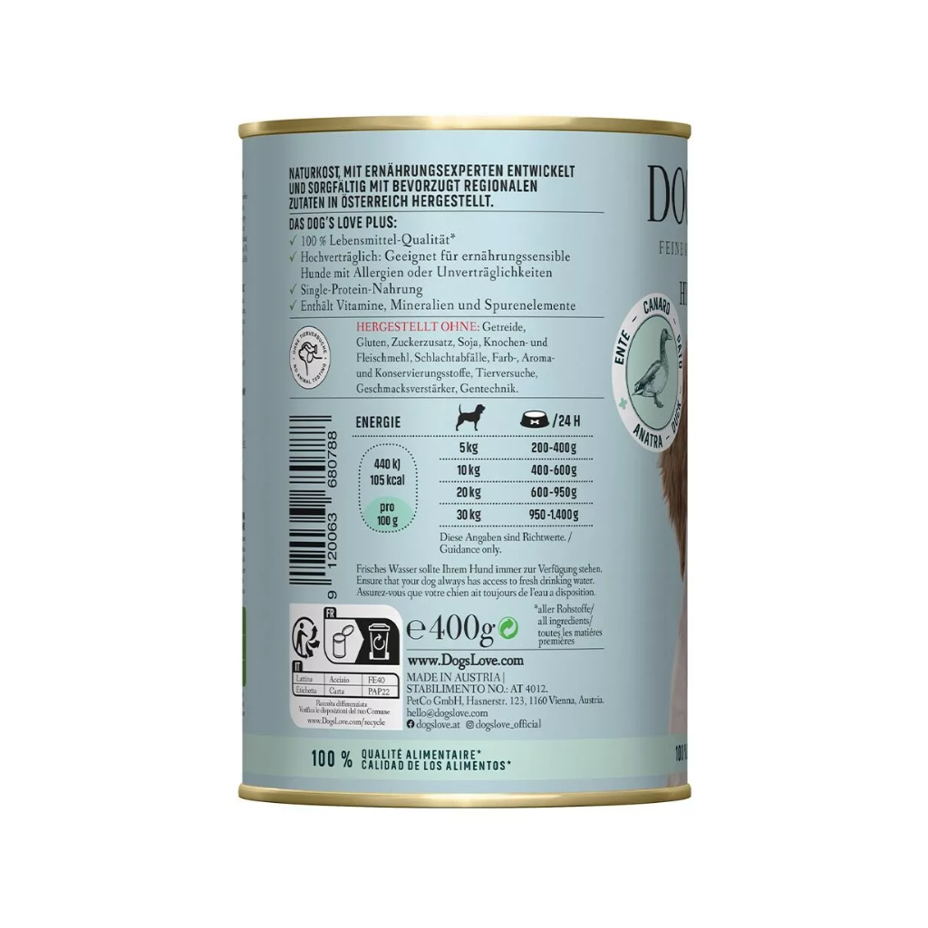 DOG´S LOVE Adulto Hipoalergénico Pato 400 g para perros