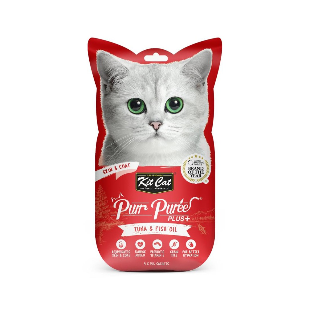 KIT CAT PurrPuree PLUS Piel y Pelaje 60 g (4x15 g) para gatos
