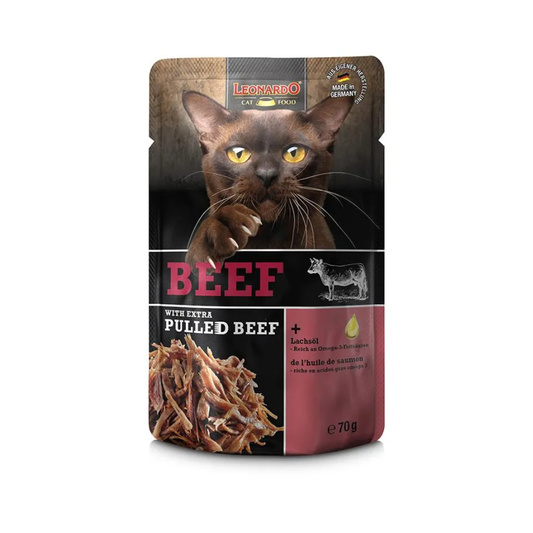 LEONARDO Extra Pulled Beef - Ternera 70 g para gatos