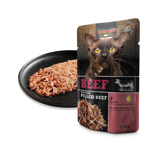 LEONARDO Extra Pulled Beef - Ternera 70 g para gatos