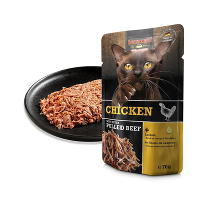 LEONARDO Extra Pulled Beef - Pollo 70 g para gatos