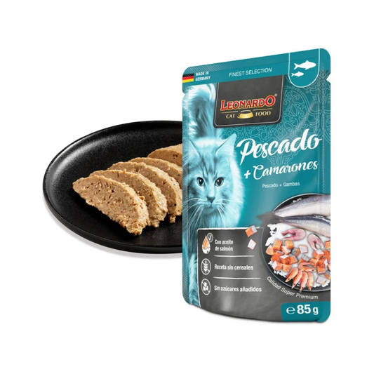 LEONARDO Finest Selection Wet Pescado y Gambas 85 g para gatos