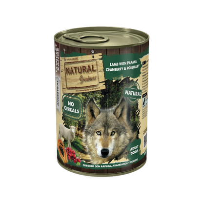 NATURAL GREATNESS Cordero con Papaya, Arándanos y Romero 400 g para perros