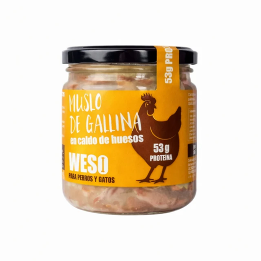WESO Muslo de Gallina en Caldo de Huesos - Bote 330 g para perros y gatos