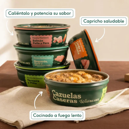 WILD BALANCE Cazuela Casera de Boquerón, Pavo y Manzana 280 g para perros
