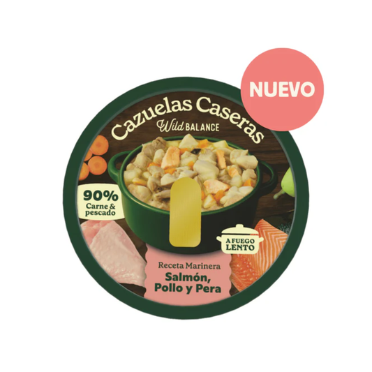 WILD BALANCE Cazuela Casera de Salmón, Pollo y Pera 280 g para perros