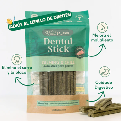 WILD BALANCE Sticks Dentales Pavo, Té Verde y Menta - Efecto Relajante 7 uds para perros